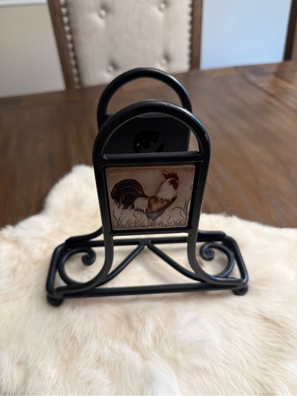 Rooster Napkin Holder Black Wrought Iron Farmhouse Kitchen - Picture 2 of 3